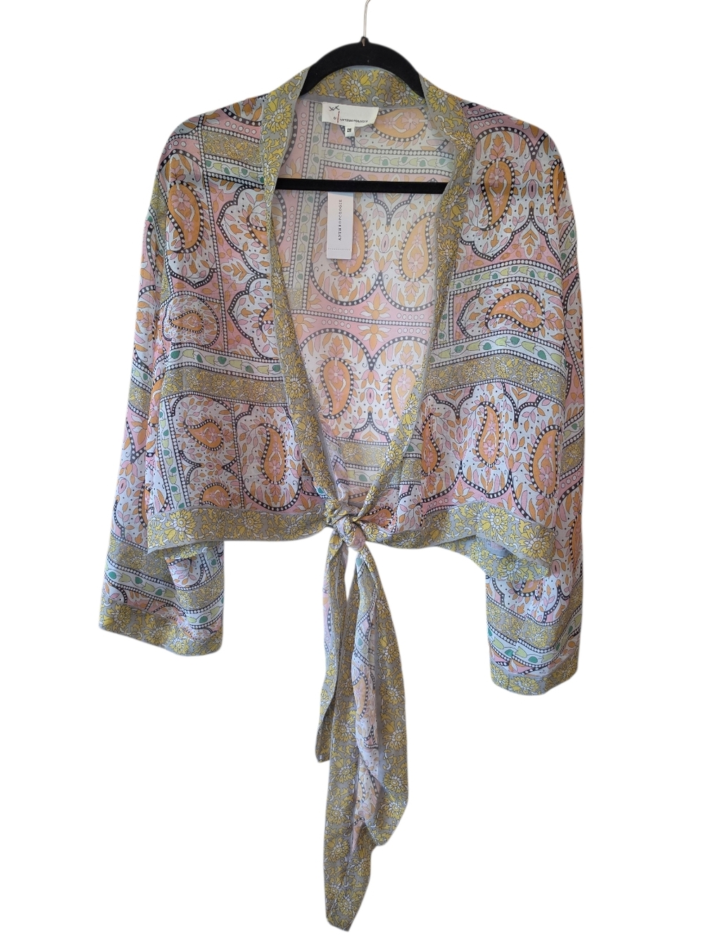 Anthropologie Tie-Front Paisley Kimono Wrap Top - One Size - Picture 2 of 7
